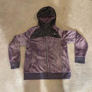 North face purple fuzzy zip-up
